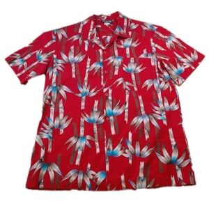 Hawaii Blues Hawaiian Shirt Men Med Red Tiki Bamboo Tropical Beach Vacation Euc